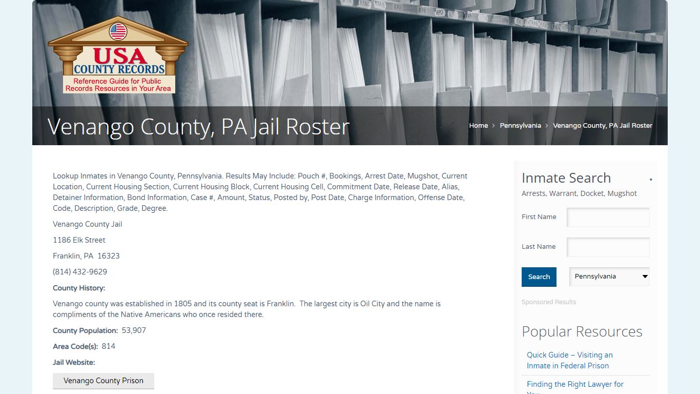 Venango County, PA Jail Roster | Name Search