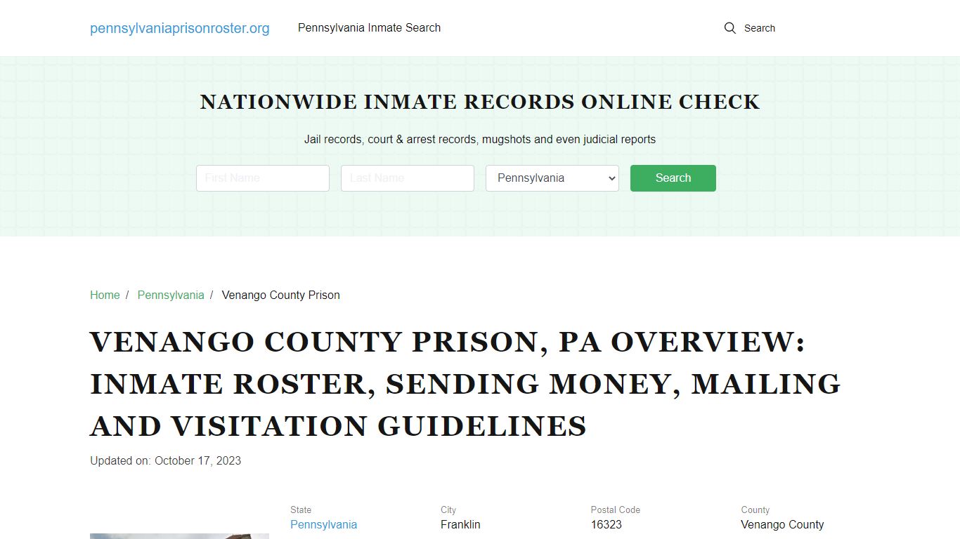 Venango County Prison, PA: Offender Search, Visitation & Contact Info